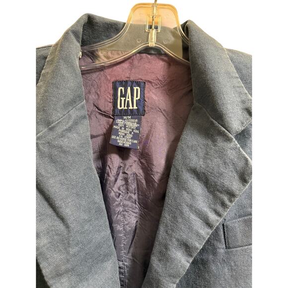 Vintage GAP Men's Blazer - Linen & Cotton Blend - Blue - Picture 3 of 7